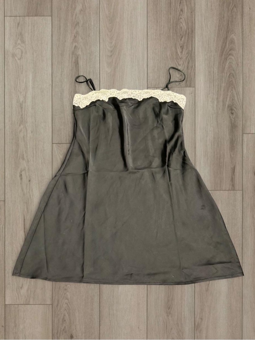 Black Lace-Trim Satin Mini Dress